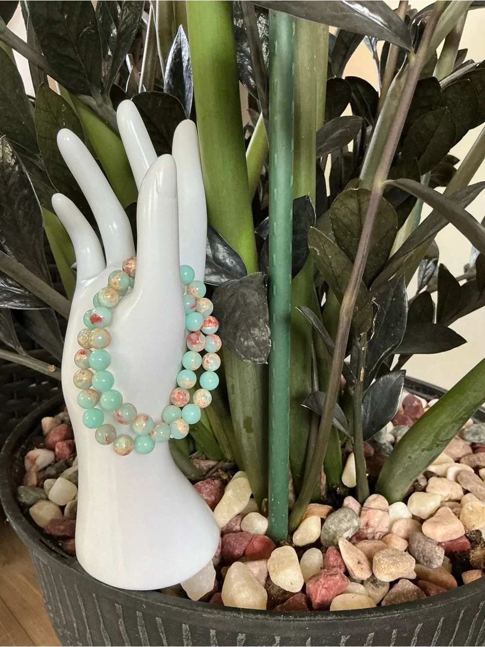 Handcrafted Aqua Terra Jasper Beaded Stretch Bracelet Set - Women Jewelry